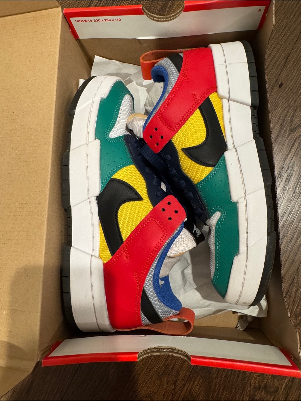 Nike Dunk Low Disrupt Colorblock Sneakers - Red, Yellow, Green, Black, Blue